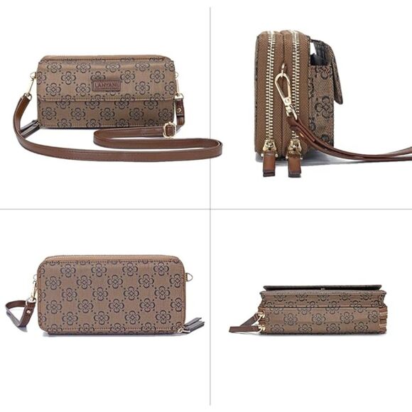 Women Jacquard Bronze Imported Faux Leather Crossbody With Phone Pocket Bag - Picture 4 of 4